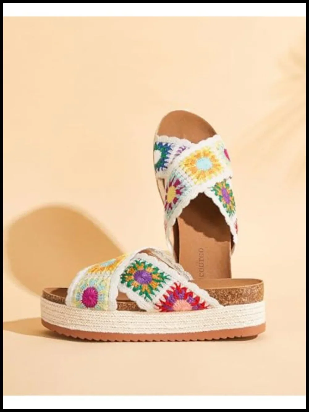 Women's Platform Espadrille Sandals Floral Crochet Open Toe Slides 2.2